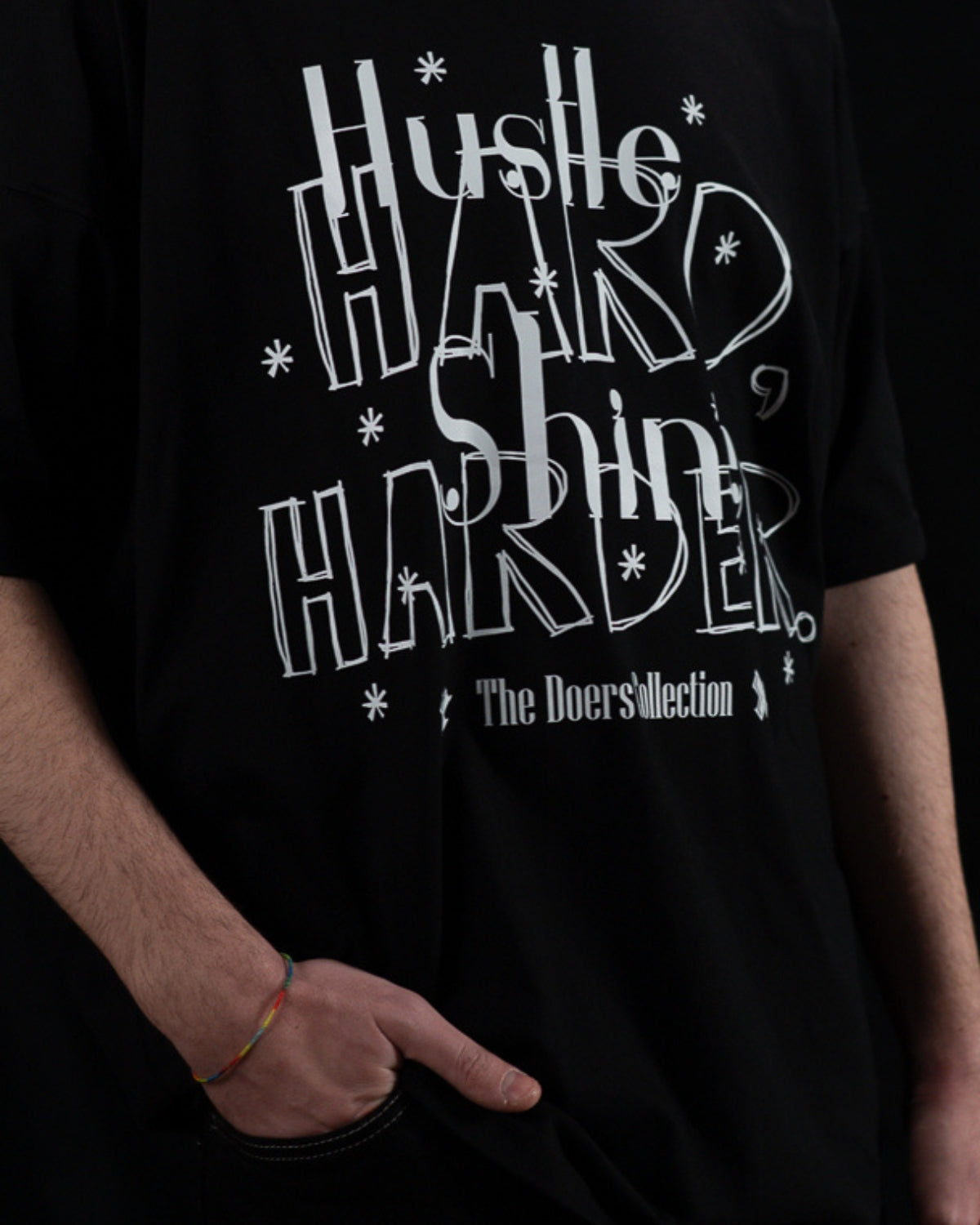 Tricou Premium Bumbac, Imprimeu “Hustle Hard, Shine Harder”
