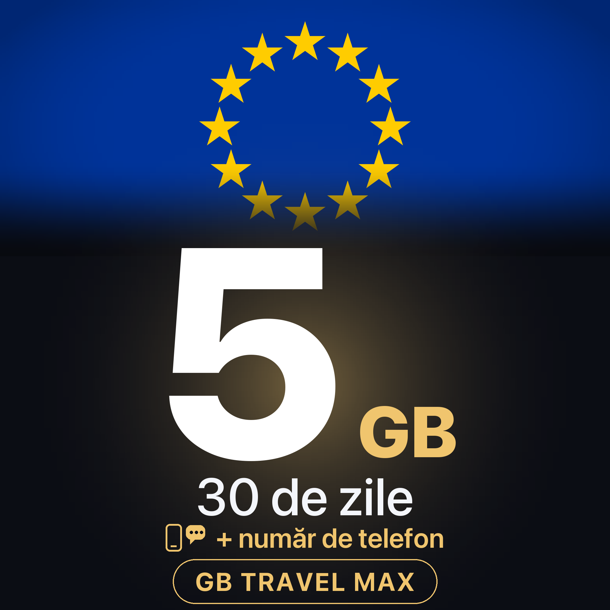 eSIM Europa 5 GB, 30 de zile — GB Travel Max (+ număr de telefon)