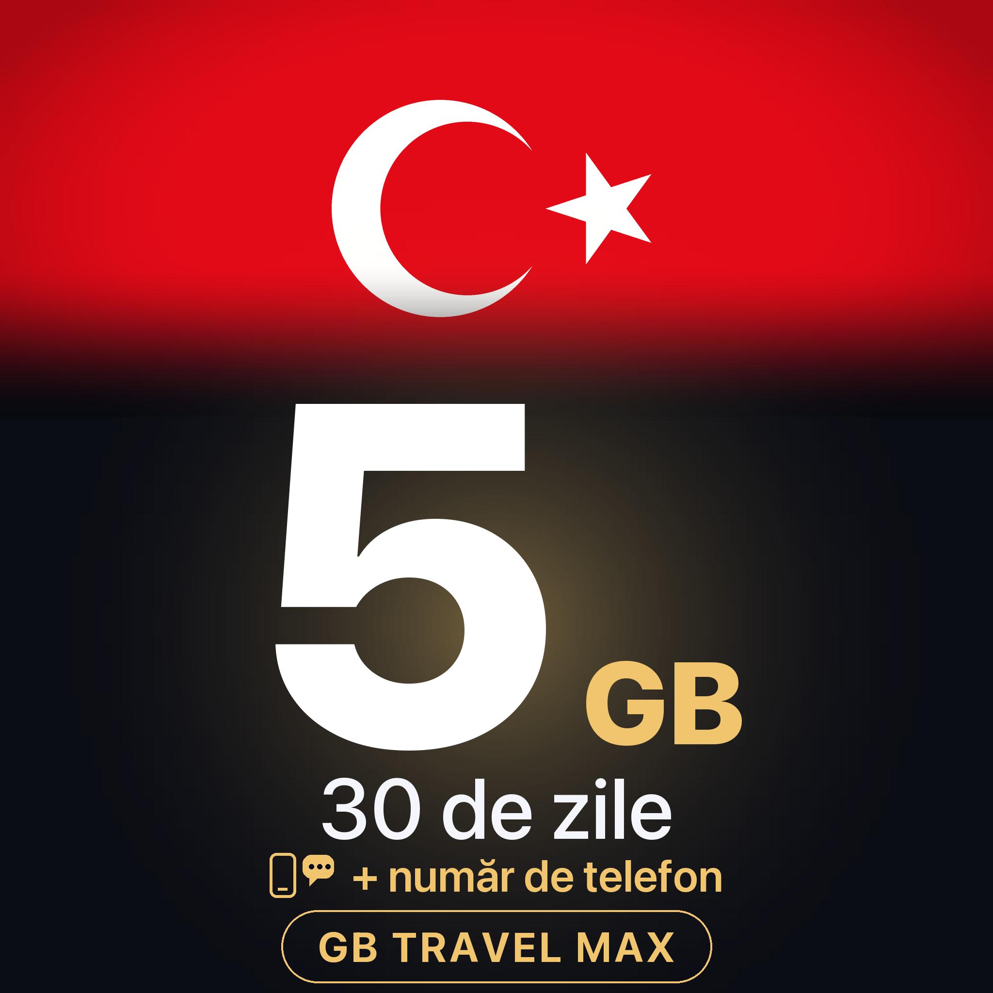 eSIM Turcia 5 GB, 30 de zile — GB Travel Max (+ număr de telefon)