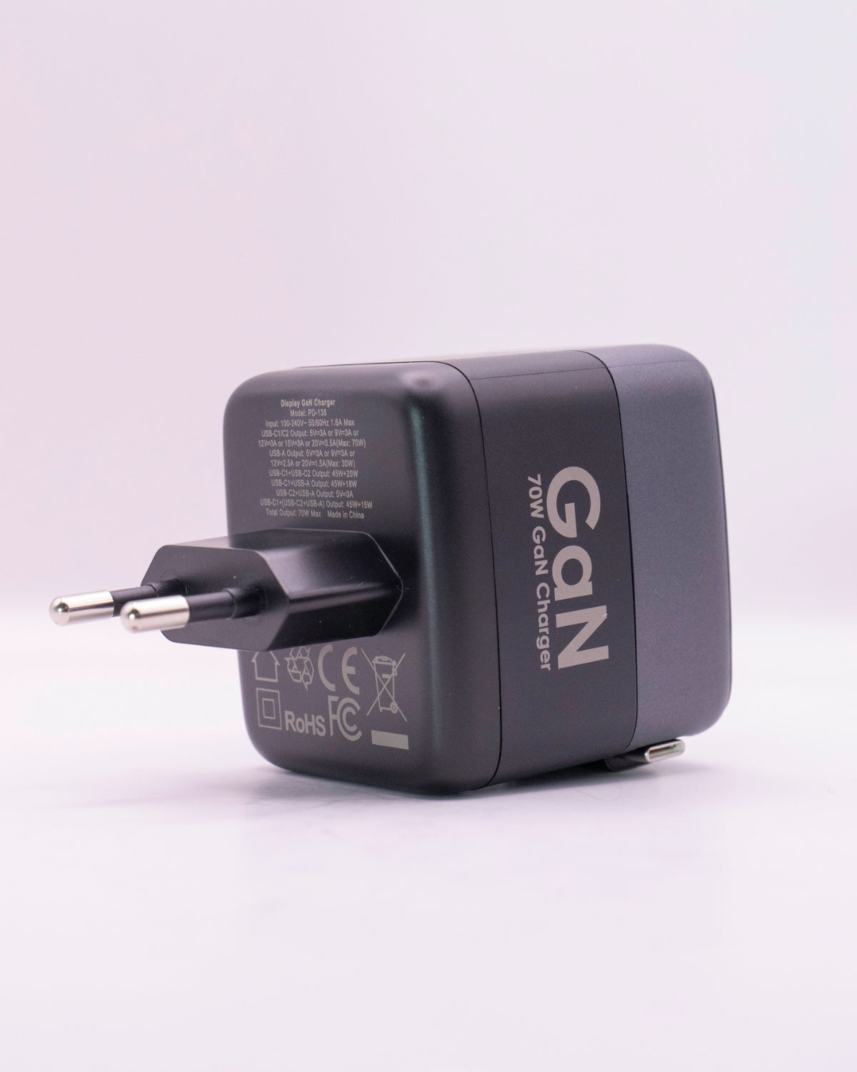 Încărcător rapid GB 70W GaN USB-C, 2x USB-C, 1 x USB-A, Afișaj LED, Power Delivery + PPS