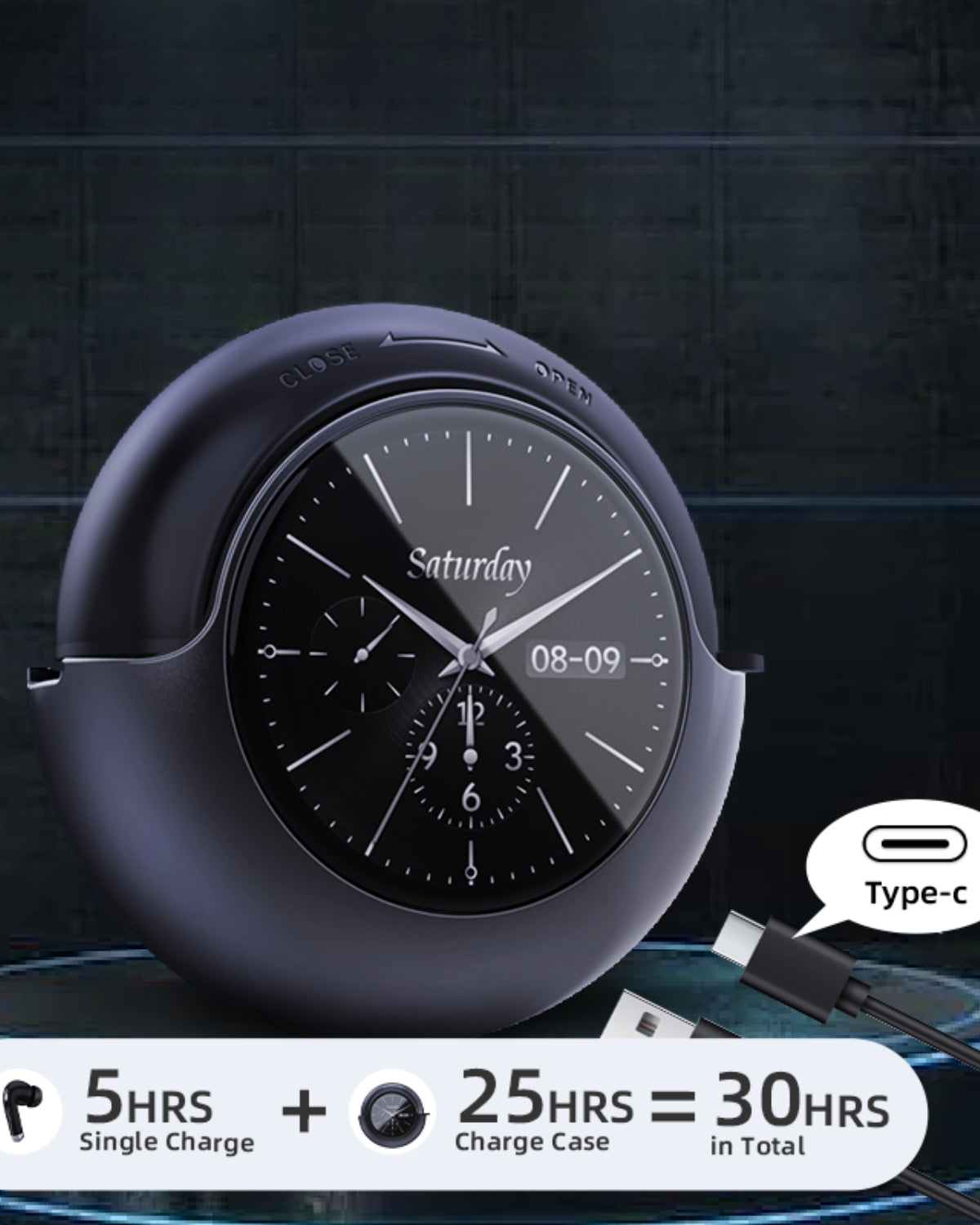 Noile "Doape pe Urechi" - Căști Wireless, In-Ear, Bluetooth 5.4, USB-C, Ecran Touch LCD, Negru, Autonomie 30 ore