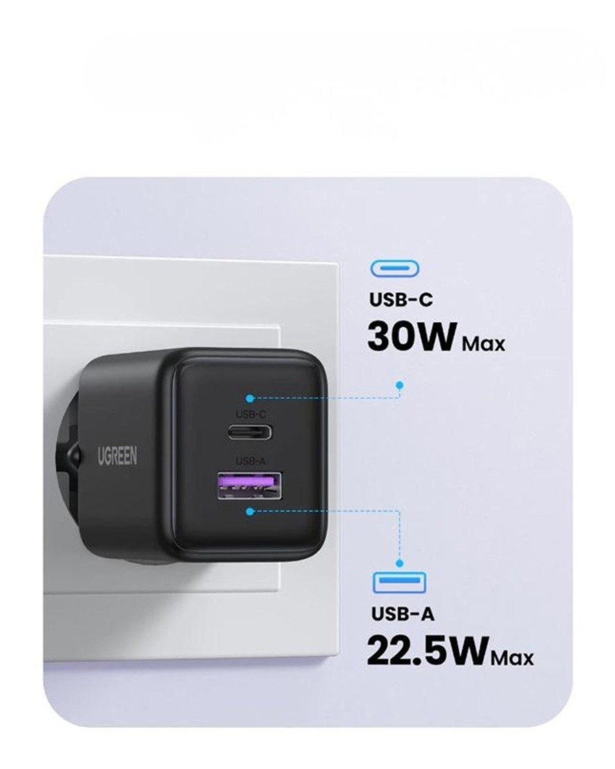 Încărcător 30W USB, USB-C, GaN, Fast Charger, QC3.0 - Ugreen