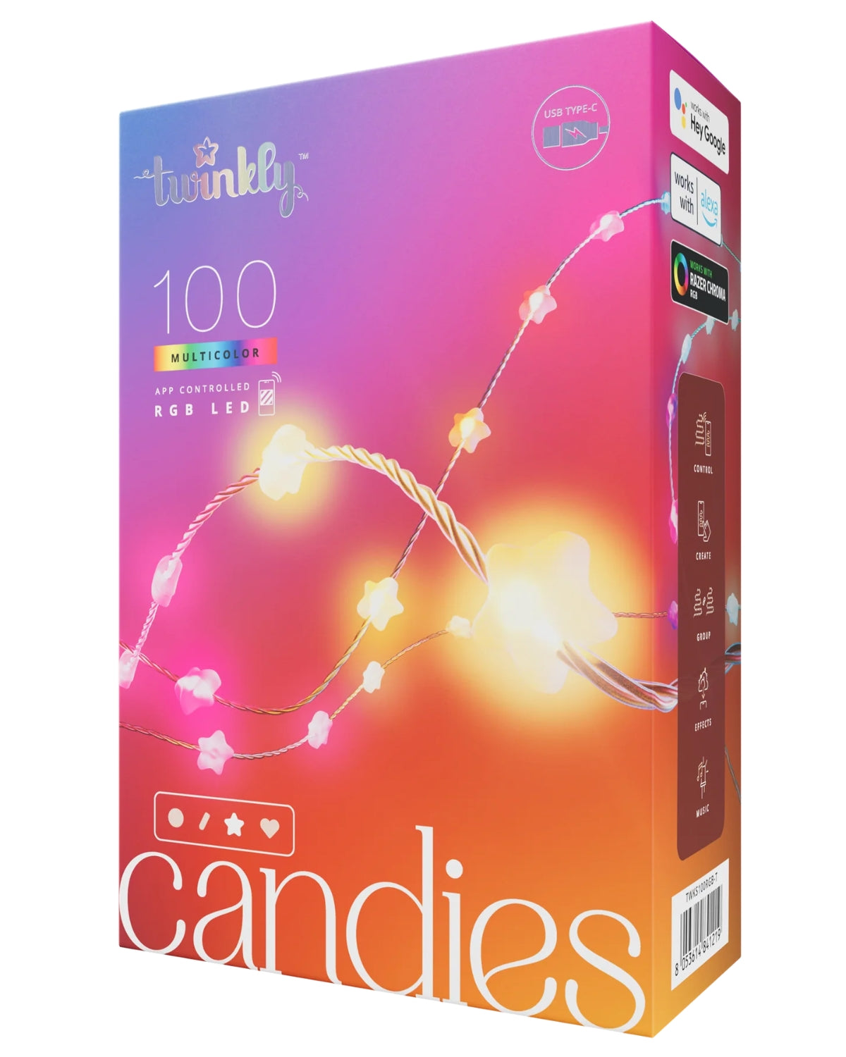 Instalație Smart 100 LED RGB Twinkly Candies Stars, Bluetooth, Wi-Fi, USB-C, 6 m, IP20