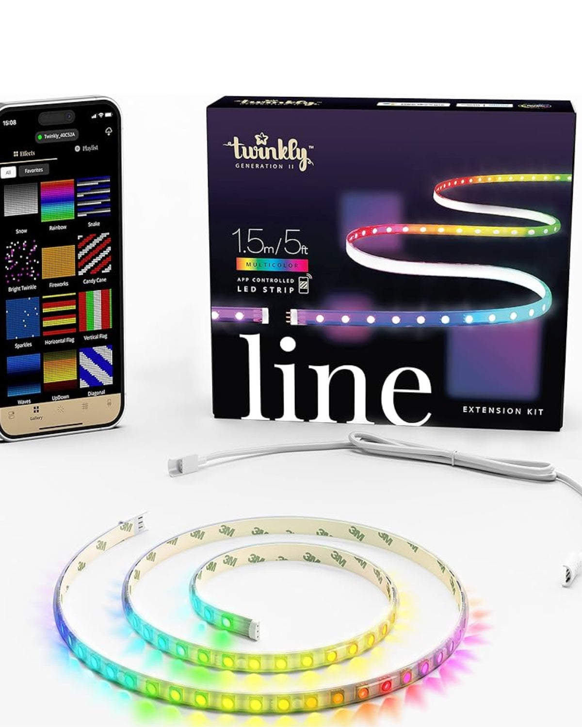 Extensie Bandă LED Smart RGB Twinkly Line, 100 LEDuri, Bluetooth, Wi-Fi, 1.5 metri, IP20