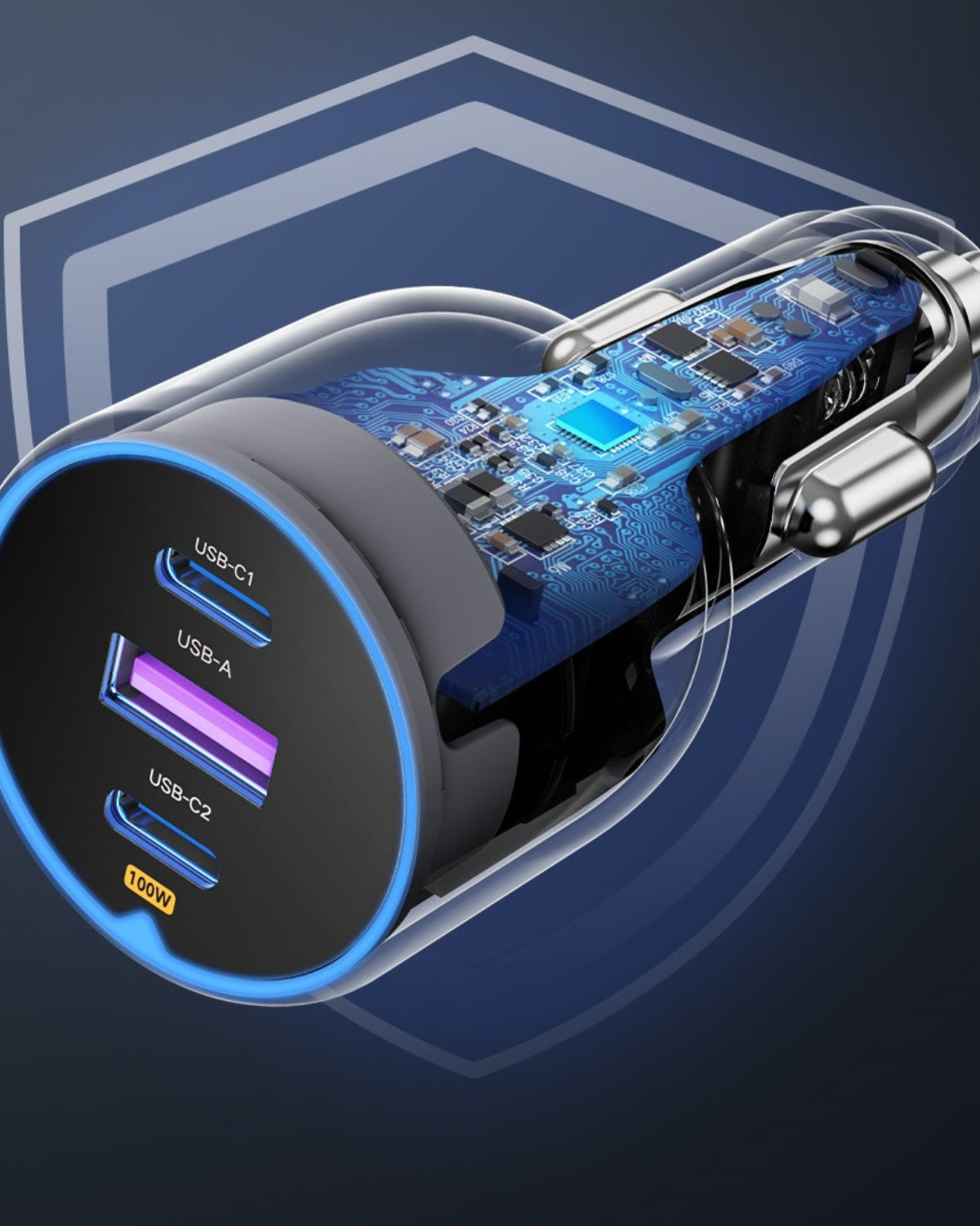 Încărcător Dual USB-C + USB, iPhone, Android, Tabletă, Laptop - Mașină Ugreen 130W 3-Port Fast