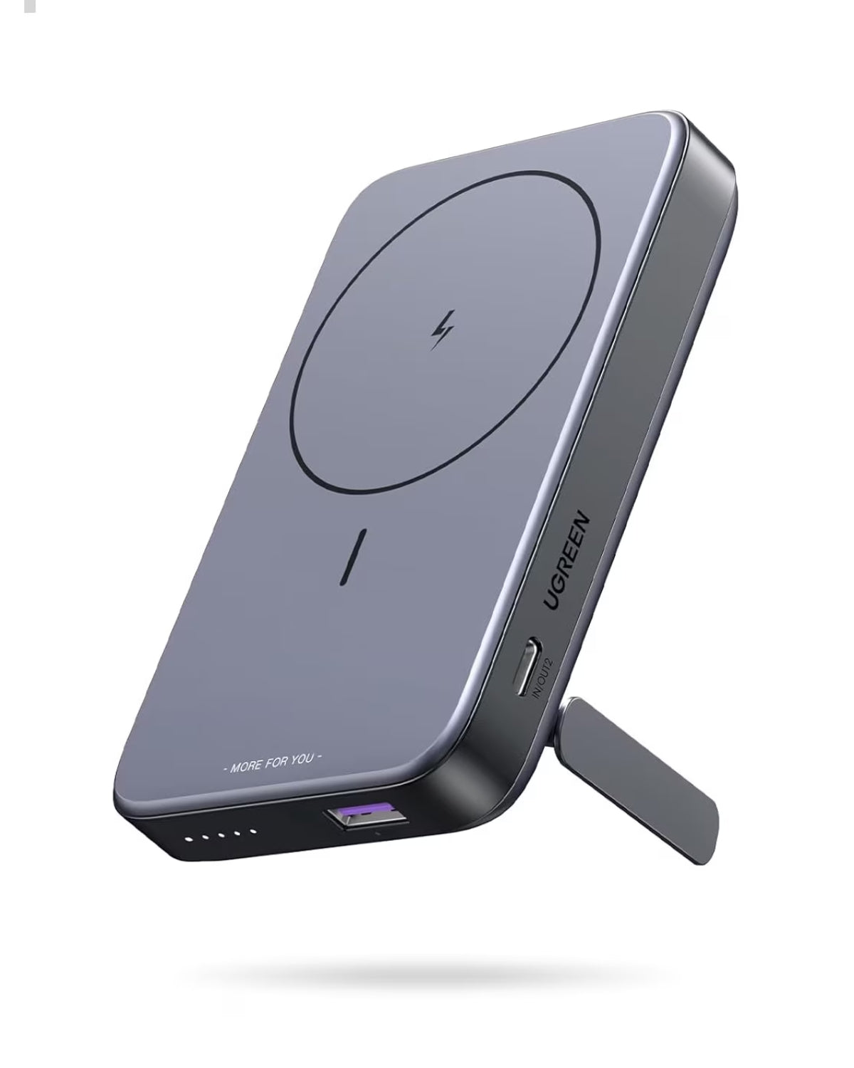 Baterie Externă Ugreen Magnetic Wireless 10000mAh, 1 x USB-A, 1 x USB-C, Suport Rabatabil