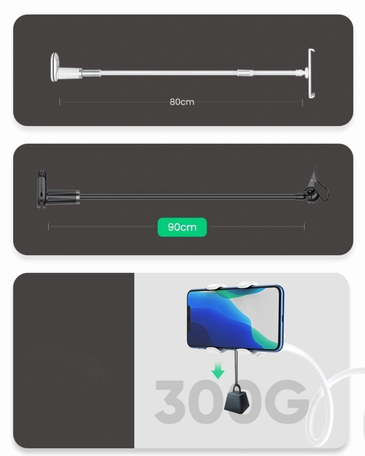 Suport de Telefon Ugreen 90cm, Braț Flexibil, Fixare cu Clips, Rotație 360°