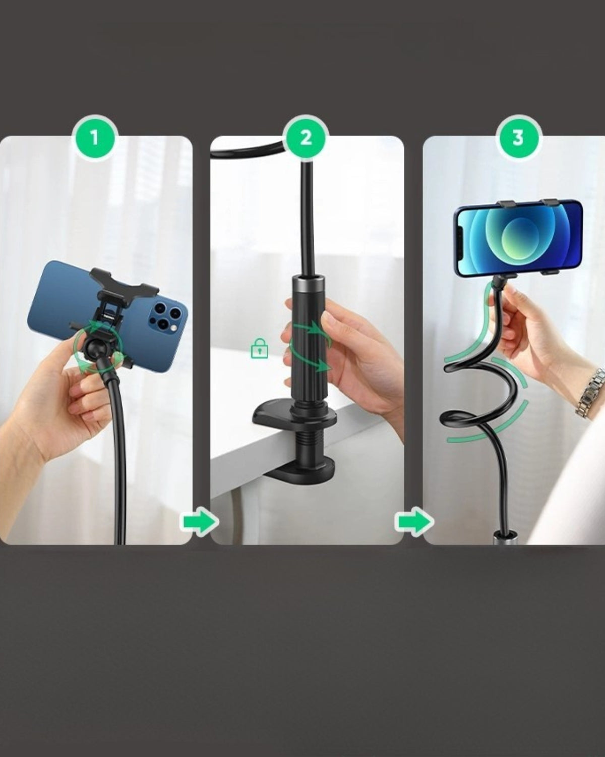 Suport de Telefon Ugreen 90cm, Braț Flexibil, Fixare cu Clips, Rotație 360°