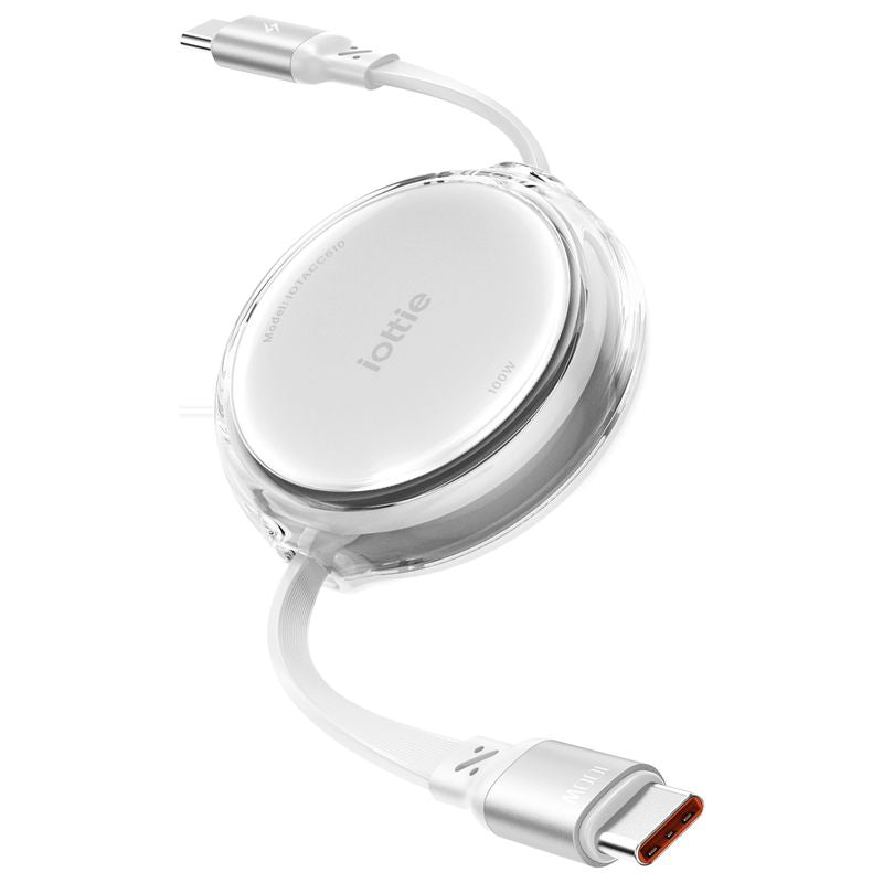 Set 2 cabluri USB-C retractabile iOttie 100W, alb