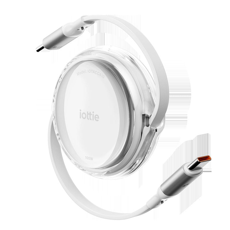 Set 2 cabluri USB-C retractabile iOttie 100W, alb