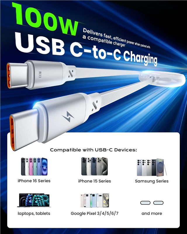Set 2 cabluri USB-C retractabile iOttie 100W, alb