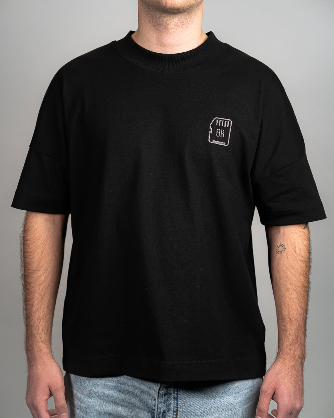 Tricou Oversized cu Logo Brodat GB, Negru