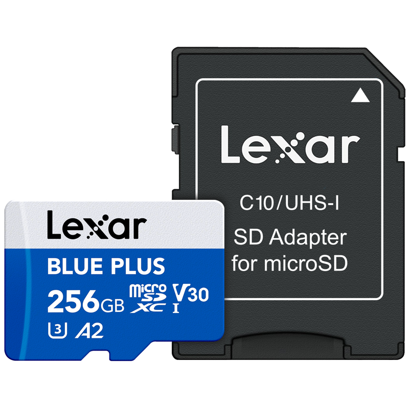 Lexar microSDHC Blue Plus UHS-I with SD adapter, up to 170MB/s read C10/A2/U3 (V30) 256GB