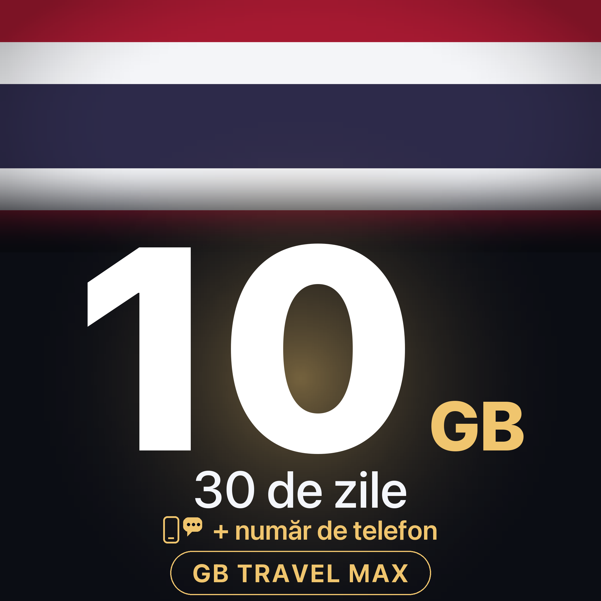 eSIM Thailanda 10 GB, 30 de zile — GB Travel Max (+ număr de telefon)