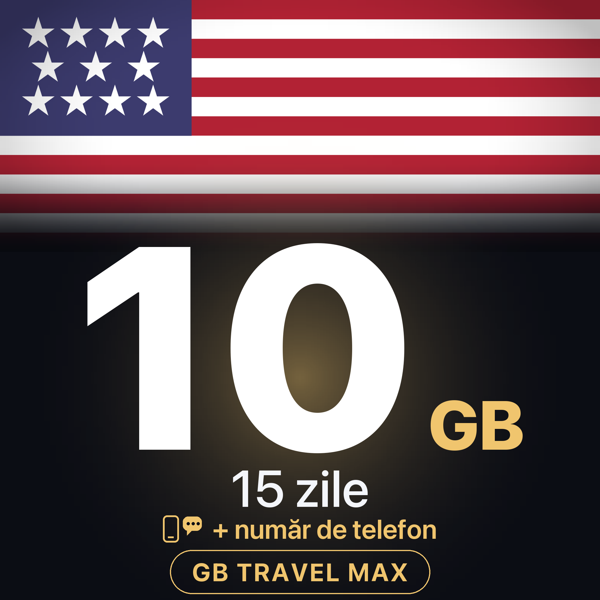 eSIM SUA 10 GB, 15 zile — GB Travel Max (+ număr de telefon)