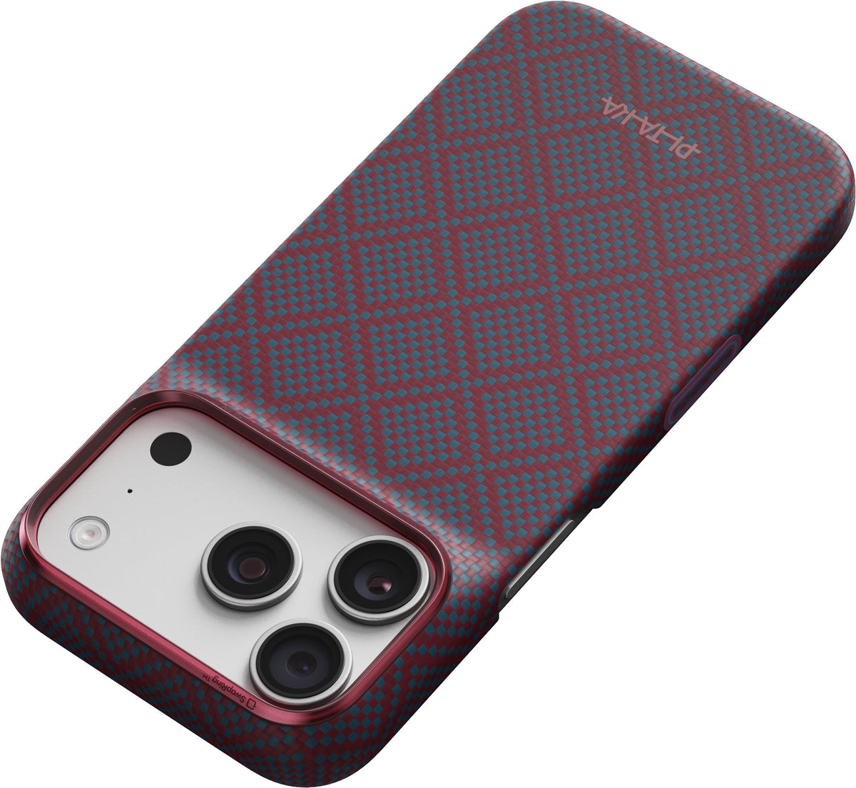 Husă Pitaka Edge Case, Argyle Blue's Red — iPhone 18/17 Pro