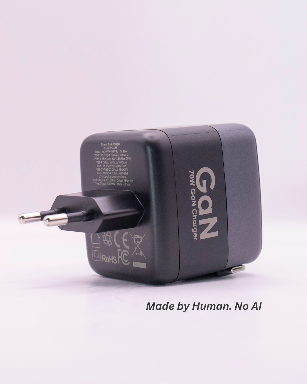 Încărcător rapid GB 70W GaN USB-C, 2x USB-C, 1 x USB-A, Afișaj LED, Power Delivery + PPS