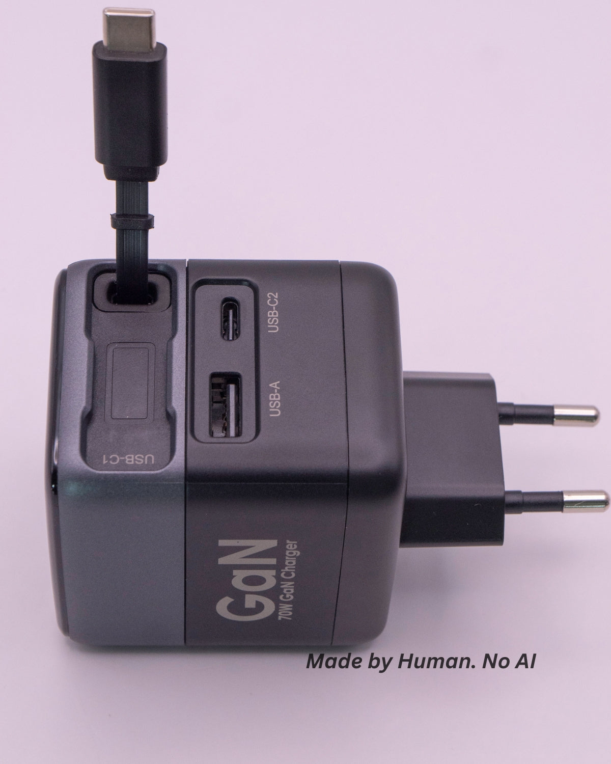 GB 70W GaN USB-C Fast Charger, 2x USB-C, 1 x USB-A, LED Display, Power Delivery + PPS