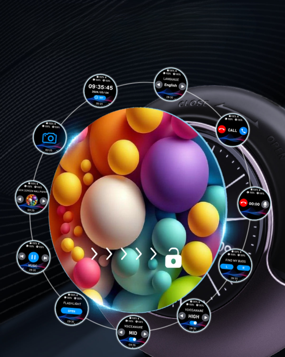Noile "Doape pe Urechi" - Căști Wireless, In-Ear, Bluetooth 5.4, USB-C, Ecran Touch LCD, Negru, Autonomie 30 ore
