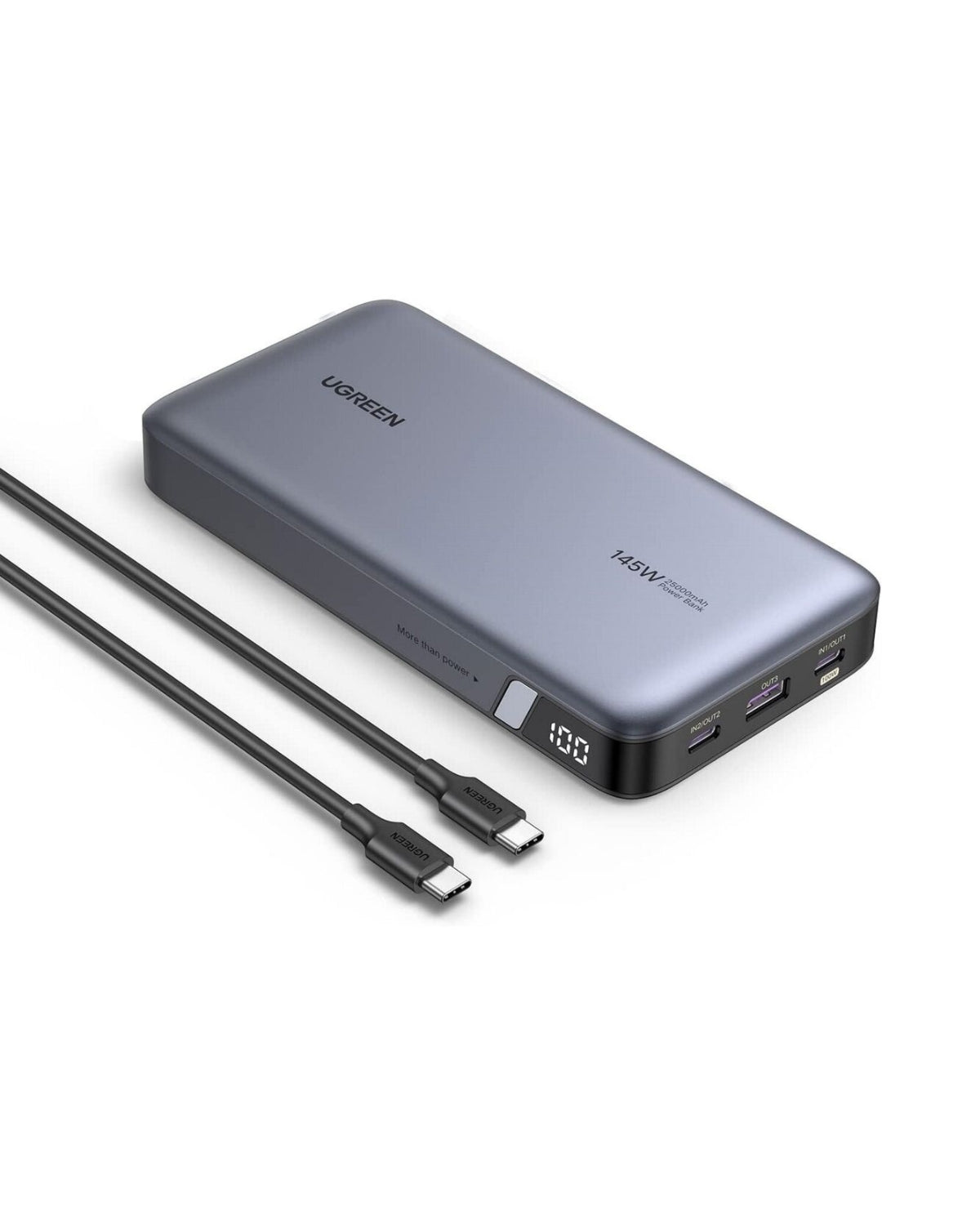 Baterie externă 25000 mAh, 2 x USB-C, 1 x USB-A, Laptop, iPhone, Android, Tabletă, Afișaj LED - Ugreen PD 145W Fast Charge + Cablu 0.5 metri