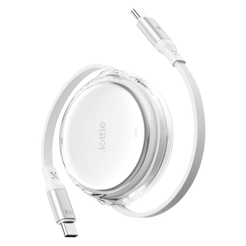 Set 2 cabluri USB-C retractabile iOttie 100W, alb