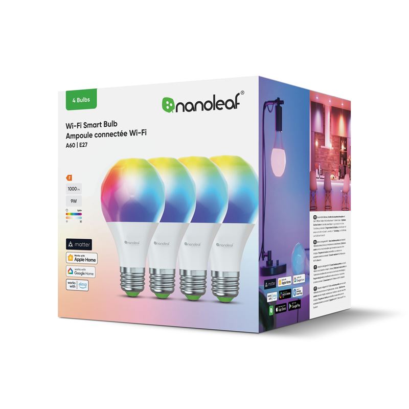 Set 4 becuri smart Nanoleaf Matter A19 E27, Wi-Fi