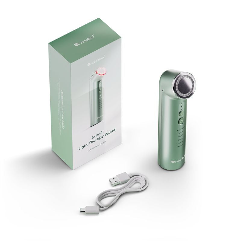 Dispozitiv de îngrijire facială Nanoleaf 6-in-1 Light Therapy Wand, verde